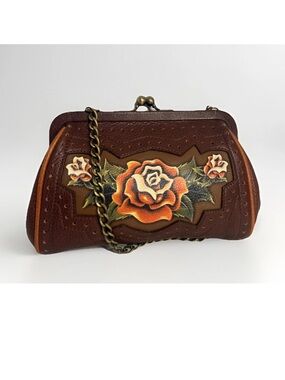 Rare Isabella Fiore Supple Brown Leather Shoulder Bag / Crossbody w Rose Design